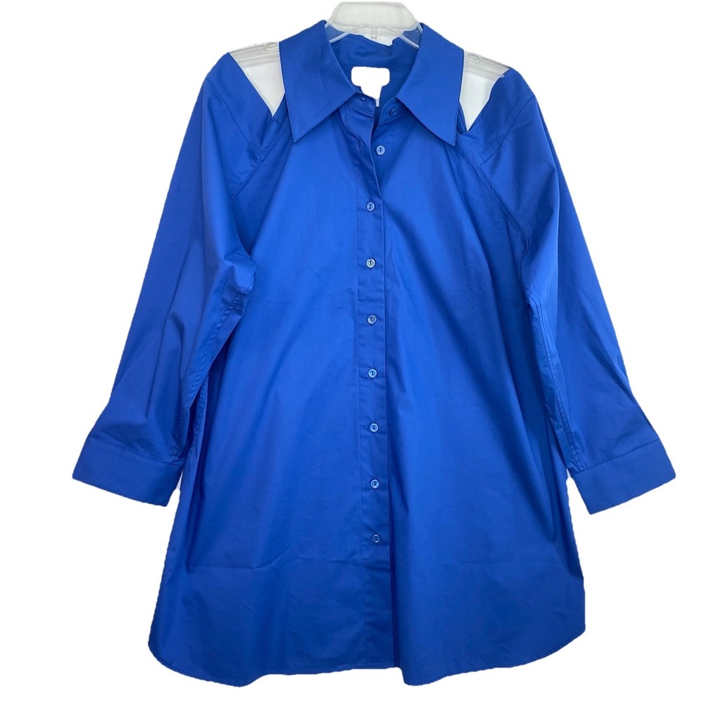 Soft Surroundings Tunic Shirt 2X Royal Blue Cold Shoulder Long Sleeve Cotton - Picture 2 of 8